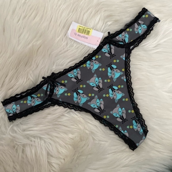 NWT Y2K vintage Sophie B. Turquoise & gray fox print thong - Picture 1 of 8